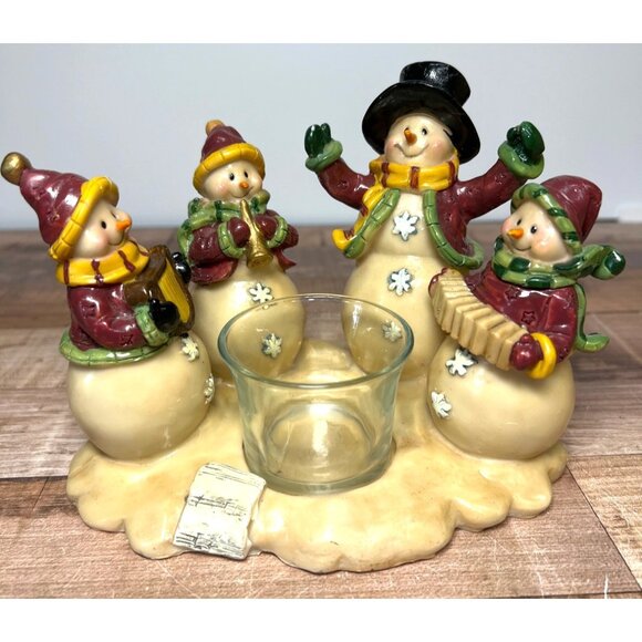 Charming Snowman Musical Ensemble Candle Holder Ceramic Decor - Picture 1 of 6